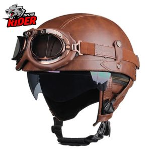 Fietshelmen Zomer Motorhelm Half PU Leer Retro Motorhelm Moto Bike Motocross Met Voor Mannen Vrouwen Casco DOT 231113