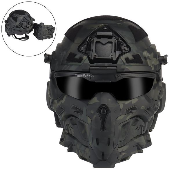 Casques de cyclisme Casque tactique avec casque Micro Ventilateur Masque anti-buée Militaire Airsoft Tir Casques entièrement couverts Chasse Paintball Équipements 230728