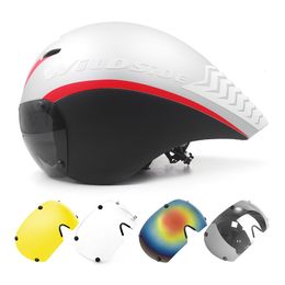 Fietshelmen TT Fietshelm Lensbril Triathlon Tri Aero Racefietshelm Tijdritrace Fietshelm Heren Casco Ciclismo Accessoires 230828