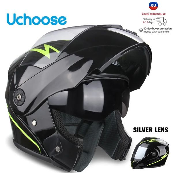 Casques de cyclisme Uchoose Casque de moto unisexe Certification DOT Double lentille Section transversale Sécurité Casque rabattable modulaire avec visière 231114