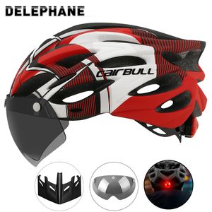 Casques de vélo Casque de vélo ultra-léger avec feu arrière Lunettes UV400 détachables Pare-soleil Adultes Jeunes VTT 230717