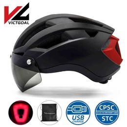 Cycling helmen Victgoal Bicycle -helmen met bril Visor USB Oplaadbare lichte fietshelm MTB Mountain Road Bike Helmet volwassen mannen Vrouwen T220921