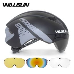 Casques de cyclisme WALGUN Aero casque de cyclisme casque de vélo de route adultes lentille lunettes visière contre la montre TT Triathlon casque de vélo M L pour hommes femmes 230826