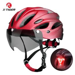 Cascos de ciclismo X-TIGER Casco de bicicleta para adultos con luz trasera LED Gafas de modo dual Casco de ciclismo Ajuste 58-62 cm Cascos de bicicleta ligeros y transpirables 231219