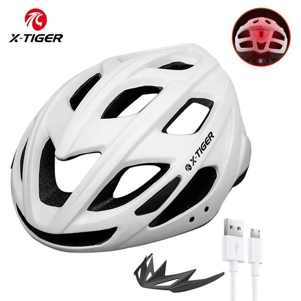 Cascos de ciclismo X TIGER Casco de bicicleta MTB Luz LED Deportes al aire libre Carreras de carretera Montaña Equipo de equitación recargable 231012