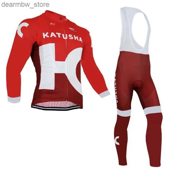 Vestes de cyclisme 2016 KATUSHA TEAM ROUGE PRINTEMPS D'été Hommes Vélo À manches Longues Vêtements De Vélo bavoir PANTALON ROPA Ciclismo24328