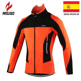 Fietsjassen ARSUXEO Fleece thermische fietsjas Herfst Winter Opwarmen Fietskleding Winddichte windjack MTB-fietsshirts 230829