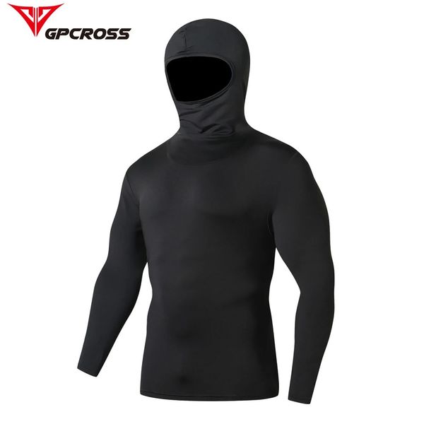 Vestes de cyclisme hommes sous-vêtements thermiques moto ski couches de base à séchage rapide hauts moulants masque moto équitation vêtements à capuche 231216