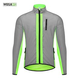 Chaquetas de ciclismo WOSAWE Chaqueta de ciclismo de alta visibilidad A prueba de viento Noche brillante Correr Chaqueta de bicicleta reflectante impermeable Hombres Cortavientos de invierno 231216