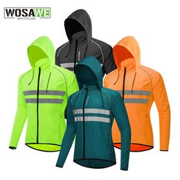 WOSAWE coupe-vent vestes de cyclisme à capuche imperméable à manches longues coupe-vent maillots gilet réfléchissant vêtements de vélo veste pour hommes 230921