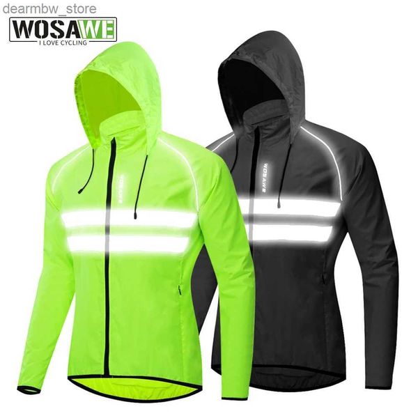 Cycling Jackets WOSAWE coupe-vent cyclisme vestes à capuche hommes équitation imperméable Cycle vêtements vélo à manches longues maillots réfléchissant gilet vent Coat24329