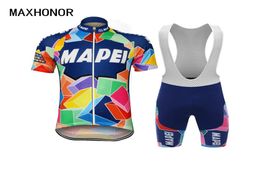 Cycling Jersey Men Sets Shortsleeve Classic Jersey Set 3D Gel Pad Maillot Bike Clothing Retro Cycling Top Bib Pants MaxHonor5612187