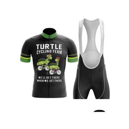 Wielertrui Sets 2022 Team Turtle Pro 19D Gel Bike Shorts Suit Mtb Ropa Ciclismo Heren Zomer Fietsen Maillot Cotte Kleding Dro Dhzcv