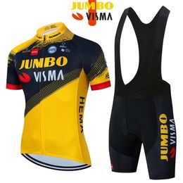 Conjuntos de Jersey de Ciclismo 2023 JUMBO VISMA conjunto de manga corta transpirable Mtb Maillot Ciclismo deportes al aire libre babero pantalón ropa de verano 221104