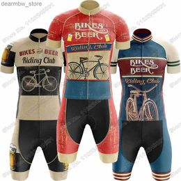 Cycling Jersey Sets 2023 Vintage Cycling Jersey Retro Beer Riding Club Set Zomer fietsen Kleding Mens Kits Road Bike Shirt Pak Bicyc Bib Shorts L48