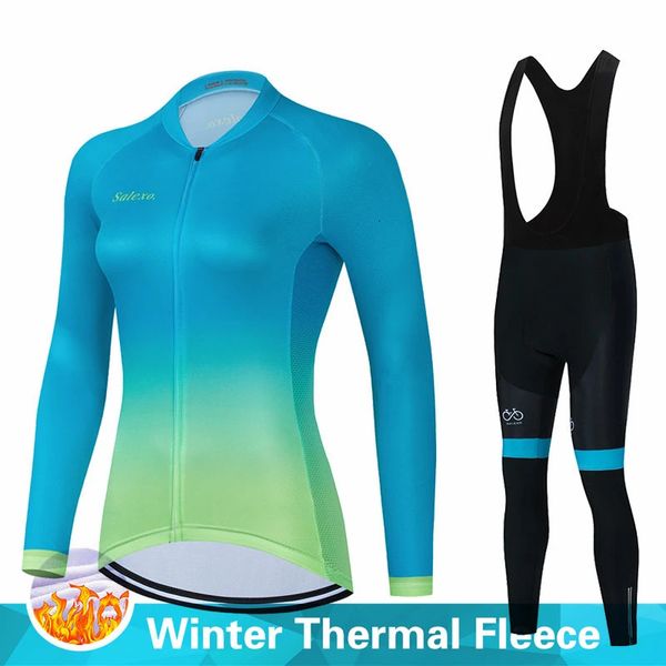 Conjuntos de jersey de ciclismo 2023 Moda para mujer Conjunto de vellón de invierno Bib Gel Pantalones Traje Ropa Ciclismo Ropa de bicicleta MTB Bike Bicicleta Kit 231124