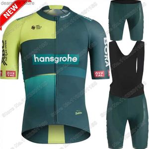 Cycling Jersey Sets 2024 Cycling Jersey Hansgrohe Team Set Men Cycling Clothing Summer Road Bike Shirt Pak Bicyc Bib Shorts MTB Uniform L48