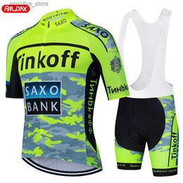 Jersey de cyclisme set 2024 NOUVEAU TINKOFF SAXO BANQUE CLUCHE SUMME ANTI-UV Set Set Hopheb Racing Sport Bicyc Jersey Cycling Clothing L48