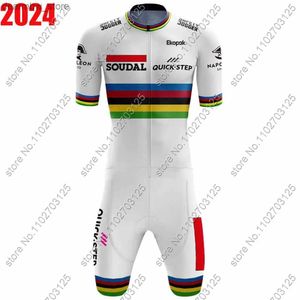 Jersey de ciclismo Conjuntos 2024 Soudal Paso rápido Equipo Cycling Skinsuit Bodysuit World Champion Worling Jerseys Jet de ropa de carrera Mtb Maillot L48