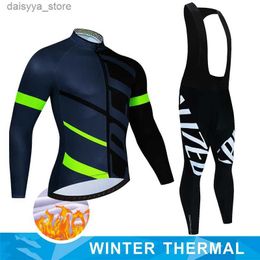 Ensembles de maillots cyclistes 2024 Winter Thermal Fleece Set Colding Cyling Mens Massey Sport Riding Bike Mtb Vêtements Bib Pantal