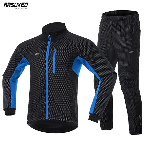 Ensembles de maillots de cyclisme ARSUXEO hommes vestes d'hiver ensemble polaire thermique coupe-vent imperméable chaud maillots de vélo vtt pantalons costumes de vélo réfléchissant 230928