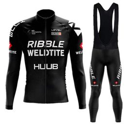 Cycling Jersey Sets Autumn Black Set lange mouw Huub kleding Sports Ademende mannen Road Bike Suit MTB -broek dragen 220922