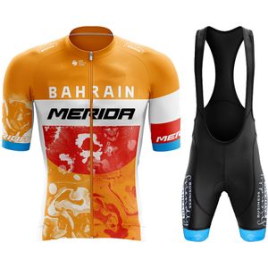 Wielertrui Sets Bahrein Merida Heren Pak Mtb Cyclus Lente Zomer Team Tricuta Man Uniform Broek Fietsen Kleding Sport Set Jas 230425