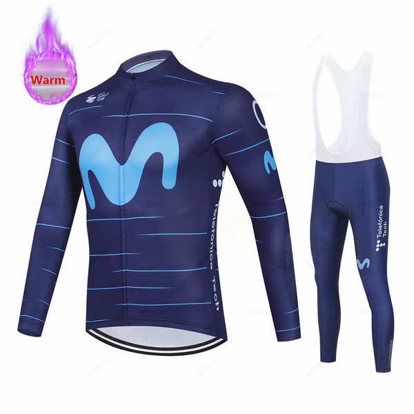 Maillot de cyclisme ensembles vélo vêtements d'hiver Movistar vêtements à manches longues ensemble d'équitation vtt thermique polaire Maillot Ropa Ciclismo 230421