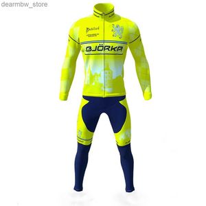 Jersey de ciclismo Jets Bjorka Winter Men Long Sepes Bab Bib Traje Rupa de Ciclismo FeCE CAL CHOLE Bike Road Racing Apparel Team Monking Bicyc Sets L48