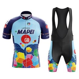 Cycling Jersey Sets Blue Cube Bike Camiseta Men's Cycling Jersey Set MTB Team Shorts Cyc Jersey Bridge Colored Squares 230815