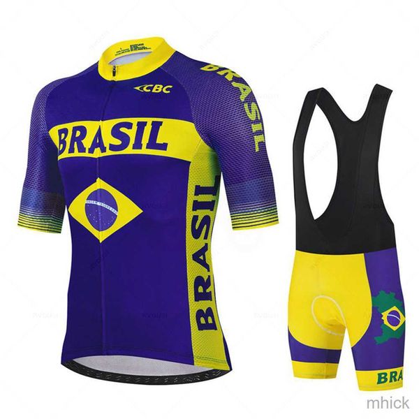 Cycling Jersey Sets Brésil cyclisme Maillot ensemble à manches courtes pour hommes Anti-UV vélo vêtements de sport ensembles équipe été vélo vêtements Maillot Ciclismo Hombre 3M411