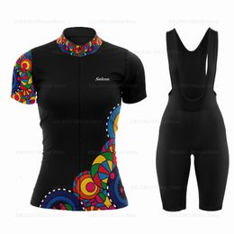 Wielertrui Sets Fancy Patroon Vrouwen Zomer Set Bib Shorts MTB Ropa Ciclismo Ademende Sportkleding Kleding 230620