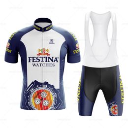 Jersey de cyclisme sets festina rétro set classical bicycle costume vélo de vélo d'été hommes bib short vêtements por team men s 230419