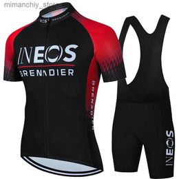 Wielershirtsets voor Bicyc Cyc Jersey Lente Zomer Heren Fietsbroek met Gel Bib INEOS Racefiets Uniformpak Mtb Ma Set Sportkleding Heren Q231107