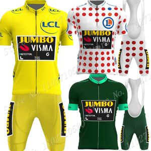 Ciclismo Jersey Sets Francia Tour Jumbo Visma TDF Team Set Verde Amarillo Ropa Road Bike Camisas Traje Bicicleta Bib Shorts MTB Ropa 230706