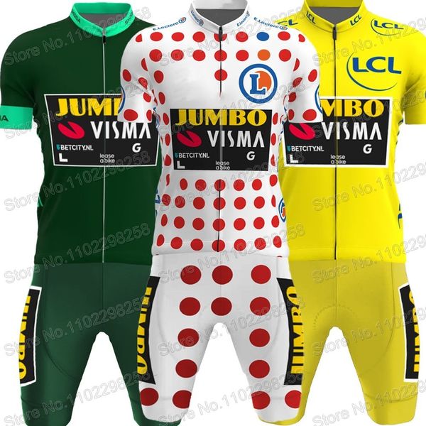 Ensembles de maillots de cyclisme France Tour Jumbo Visma TDF Set Vert Jaune Vêtements courts Chemises de vélo de route Costume Shorts de vélo VTT Ropa 230706