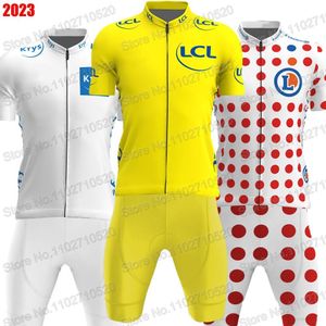 Maillot de cyclisme Ensembles France Tour TDF Ensemble Hommes Vert Jaune À Pois Court Vêtements Vélo De Route Chemises Costume Vélo Cuissard Ropa 230728