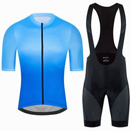 Cycling Jersey stelt Fualrny Blue Cycling Pro Sets Ademend fietsjersey schokbestendig fietsende slabbetje shorts fietskleding sets Team Cycling Uniform 230509