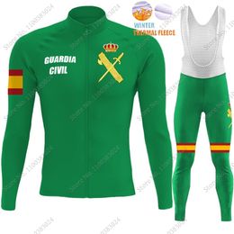 Wielertrui Sets Groene Guardia Civil 2023 Kleding Set Winter Mannen Racefiets Thermische Jas Pak Mtb Maillot Ropa Ciclismo 230801