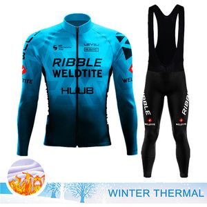 Cycling Jersey Sets Huub Team Winter Thermal Fleece Clothing Mens Pak Outdoor Warm rij fietsen Kleding MTB Lang Bib -broek Set 230130