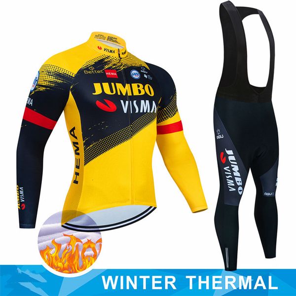 Conjuntos de jersey de ciclismo Jumbo Visma Cycle Jersey Profesional Invierno polar Pantalones de hombre Gel Conjunto de traje de manga larga Ropa deportiva Hombre Bicicleta Mtb 230612