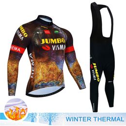 Cycling Jersey Sets Jumbo Visma Set Winter Thermal Fleece Clothing Long Sleeve Men Road Bike Suit MTB Maillot Culotte 230201