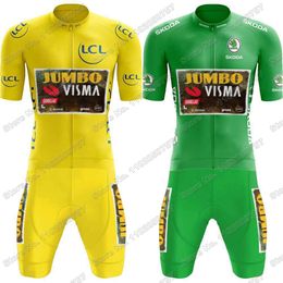 Cycling Jersey stelt Jumbo Visma Team Cycling Jersey Yellow Green TDF Set Wout Van Aert Belgian Cycling Clothing Men France Road Bike Shirt Suit 230204