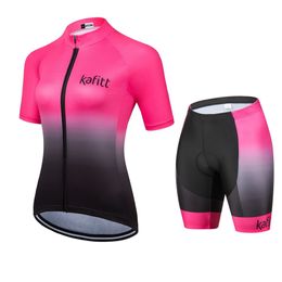 Conjuntos de camisetas de ciclismo Kafitt Pink Camiseta de ciclismo profesional de manga corta para mujer Conjunto Feminino Ciclismo Pantalones cortos 20D Gel Pad Verano 230509