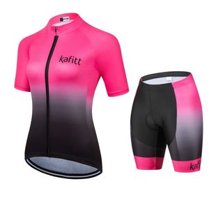 Cycling Jersey stelt Kafitt Pink Pink Dames Professional Short Sleeve Cycling Jersey Conjunto Feminino Ciclismo Korte broek 20D Gel Pad Summer 230509