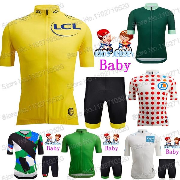 Maillots de cyclisme Enfants France Tour Team Maillot de cyclisme TDF ensemble garçons filles jaune vert Polka vêtements de cyclisme enfants vélo costume vtt Maillot 230825