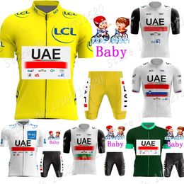 Cycling Jersey Sets Kids UAE Team Cycling Jersey Set jongens Girls Green TDF Cycling Clothing Children Sust Mtb Ropa Maillot 230823