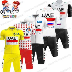 Maillots de cyclisme Ensembles de maillots de cyclisme pour enfants Maillot de cyclisme de l'équipe des Émirats arabes unis France TDF Ensemble Jaune Blanc Garçons Filles Vêtements de cyclisme Tadej Pogacar Combinaison de vélo de route pour enfants 230919