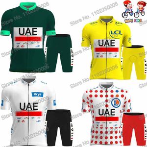 Radtrikot-Sets für Kinder, UAE-Team, Radtrikot-Set, Jungen und Mädchen, Radsportbekleidung, kurzärmlig, für Straßenrennen, Fahrrad-Hemd, Anzug, MTB, Fahrrad-Trägerhose, 230828