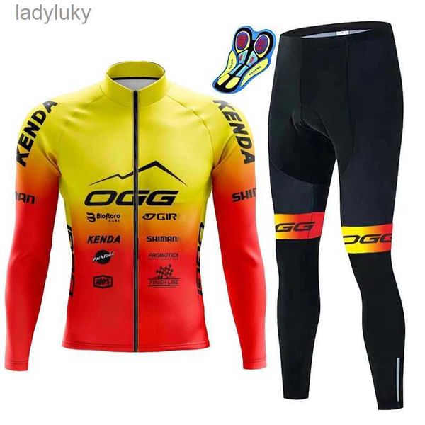 Conjuntos de camisetas de ciclismo Jersey largo de ciclismo trajes de bicicleta pantalones transpirables amarillo naranja 2023L240108